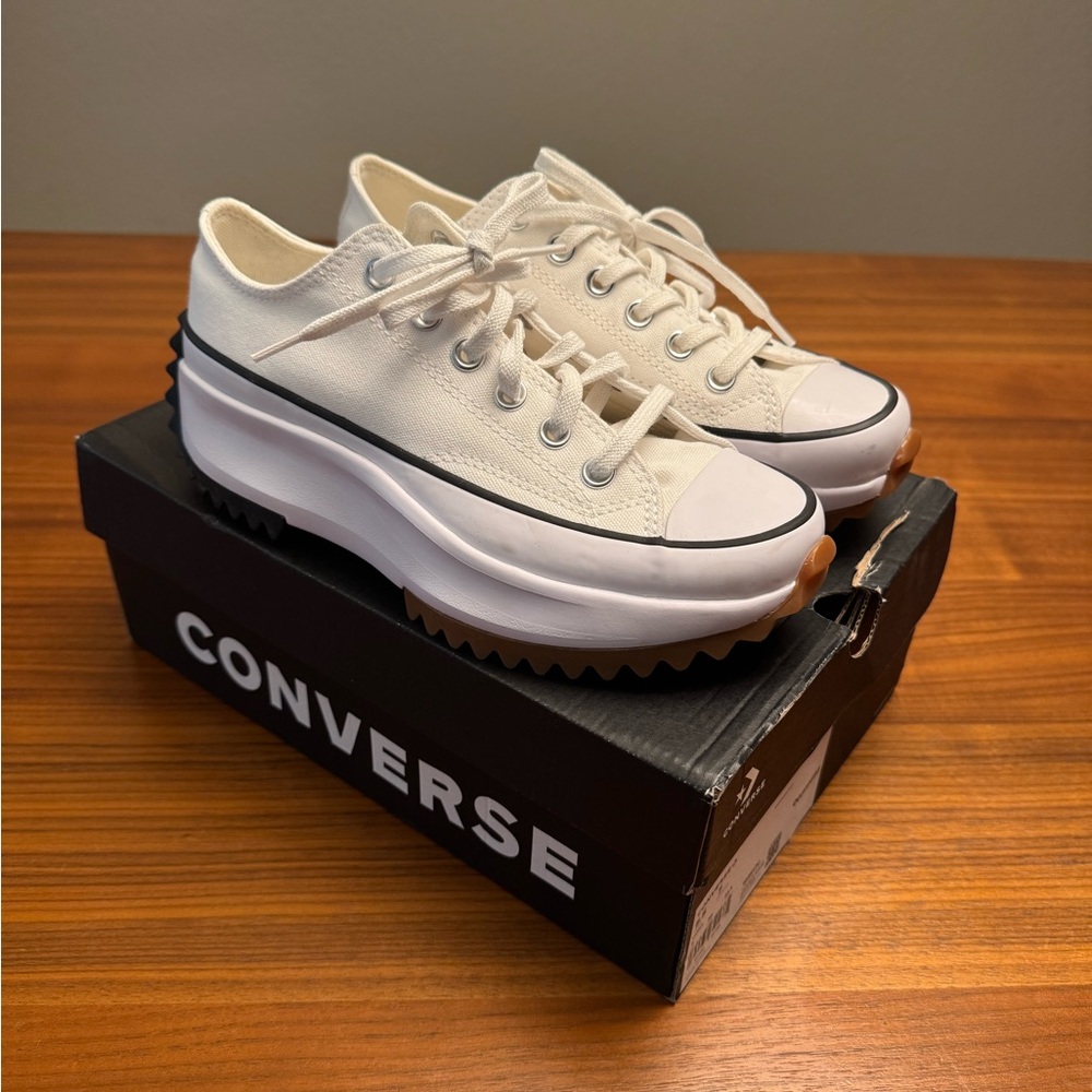 CONVERSE Run Star Hike Platform White Black Trim Gum Sole Unisex Men 5.5 Women 7